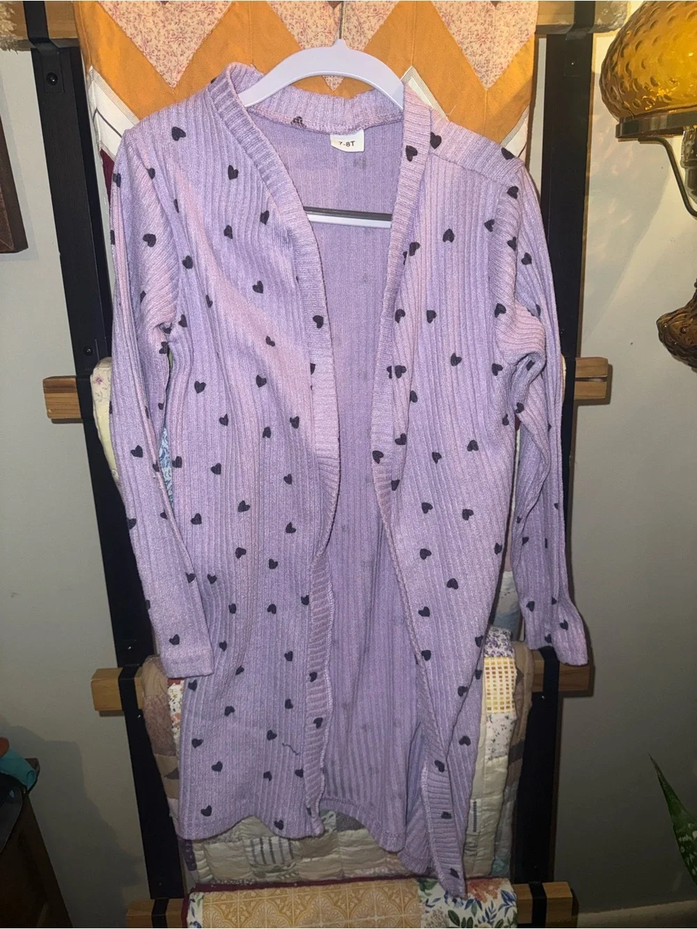 Amazon Lilac Cardigan and Sweater Set with Black Heart Print